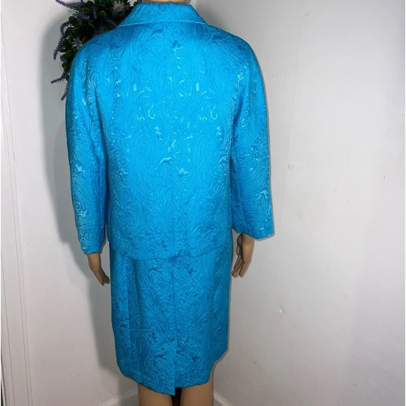 Talbots 8P, paisley embroidered blue sleeveless dress with matching crop jacket - Picture 7 of 13